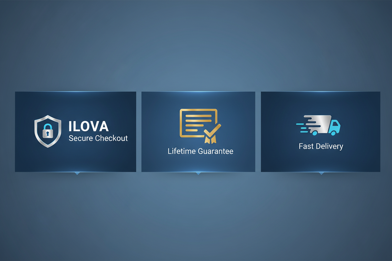 Trust badge : ILOVA Secure Checkout – Lifetime Guarantee – Fast Delivery